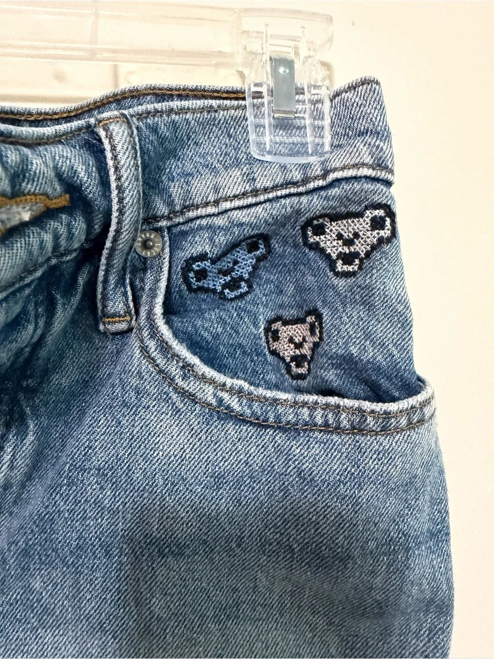 Lucky Brand Blue Denim Cutoff Shorts with Embroidered Grateful Dead Patches